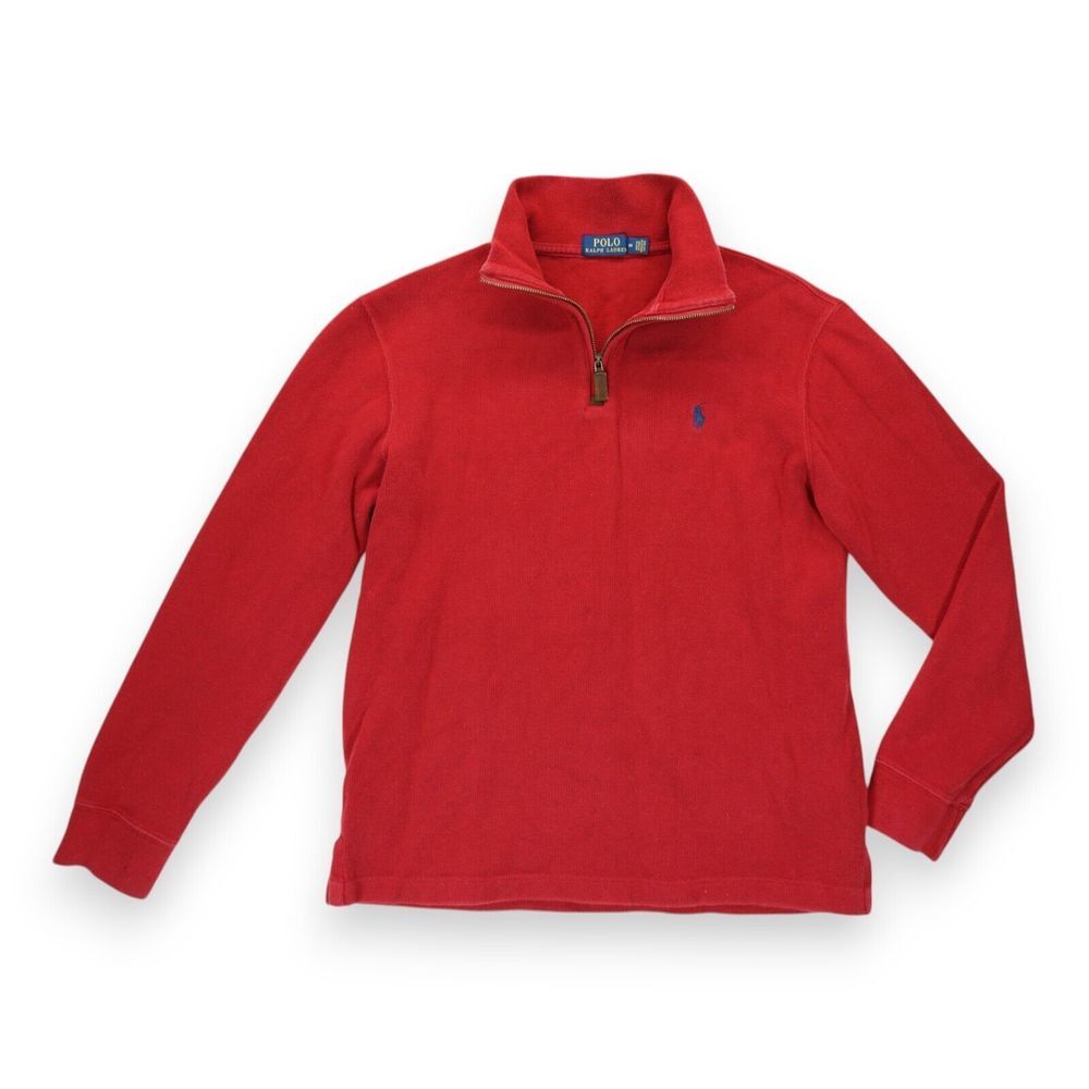 Polo Ralph‎ Lauren Sweatshirt Men's Medium Red Long Sleeve Mock 1/4 Zip Pullover